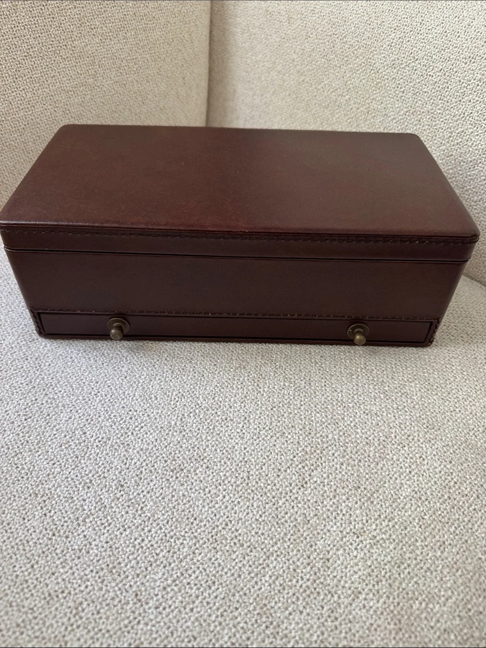 Pottery Barn Brown Leather Men’s Accessory Box with Brass Pulls